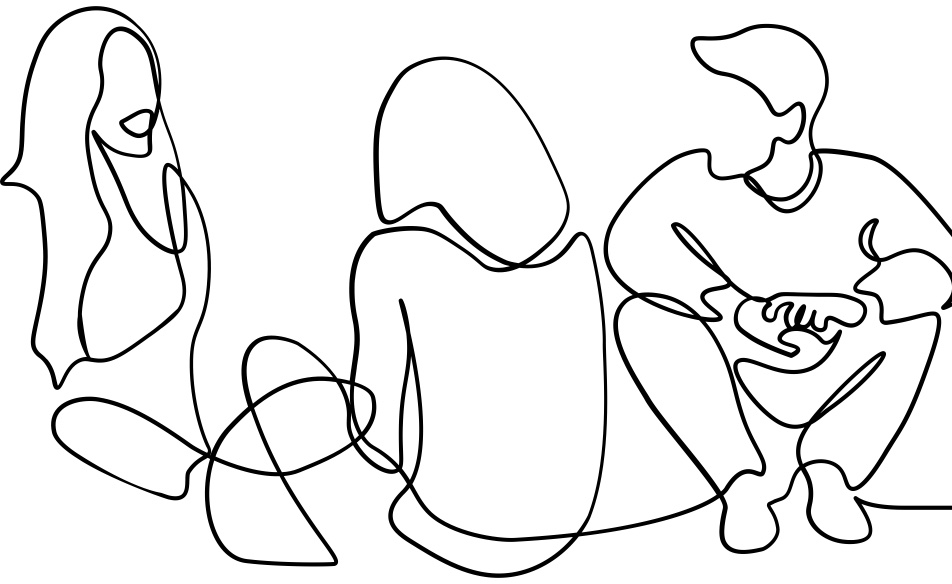 line drawing of a group of people sitting
